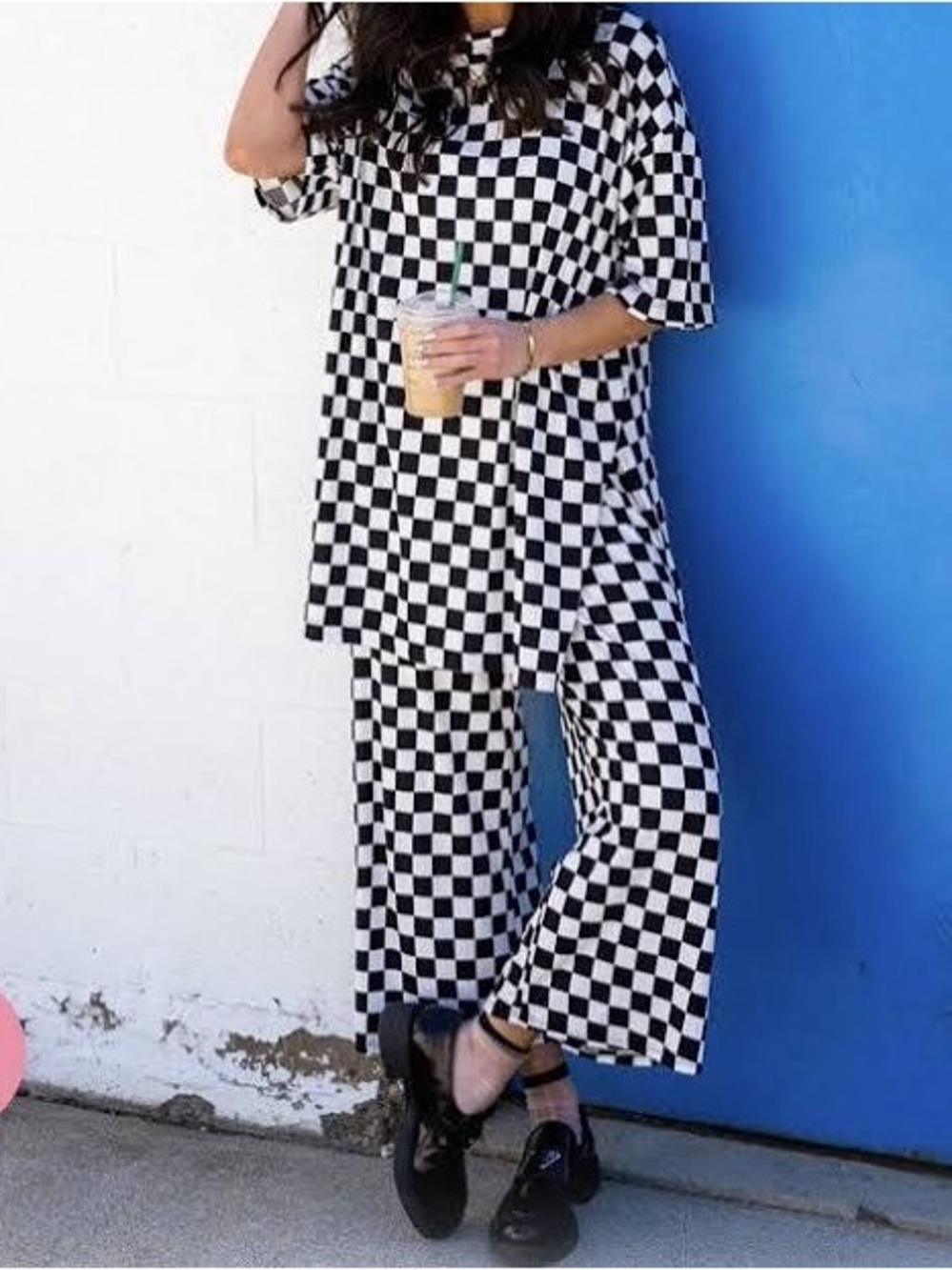 Dressed in LALA Checkerboard Wide-Leg Pants Set - Black & White